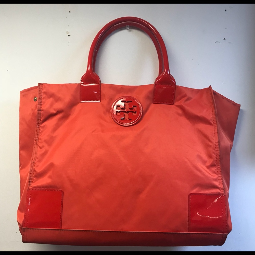 TORY BURCH Bright ORANGE CORAL Neoprene TOTE
